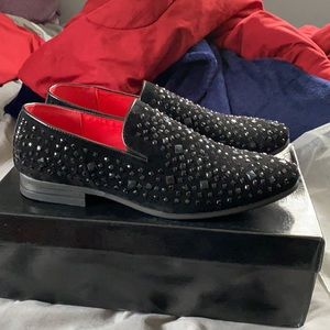 Size 41////10-10.5 MENS DRESS SHOES Black/Red/Brown Sparkly Slip ons BRAND NEW